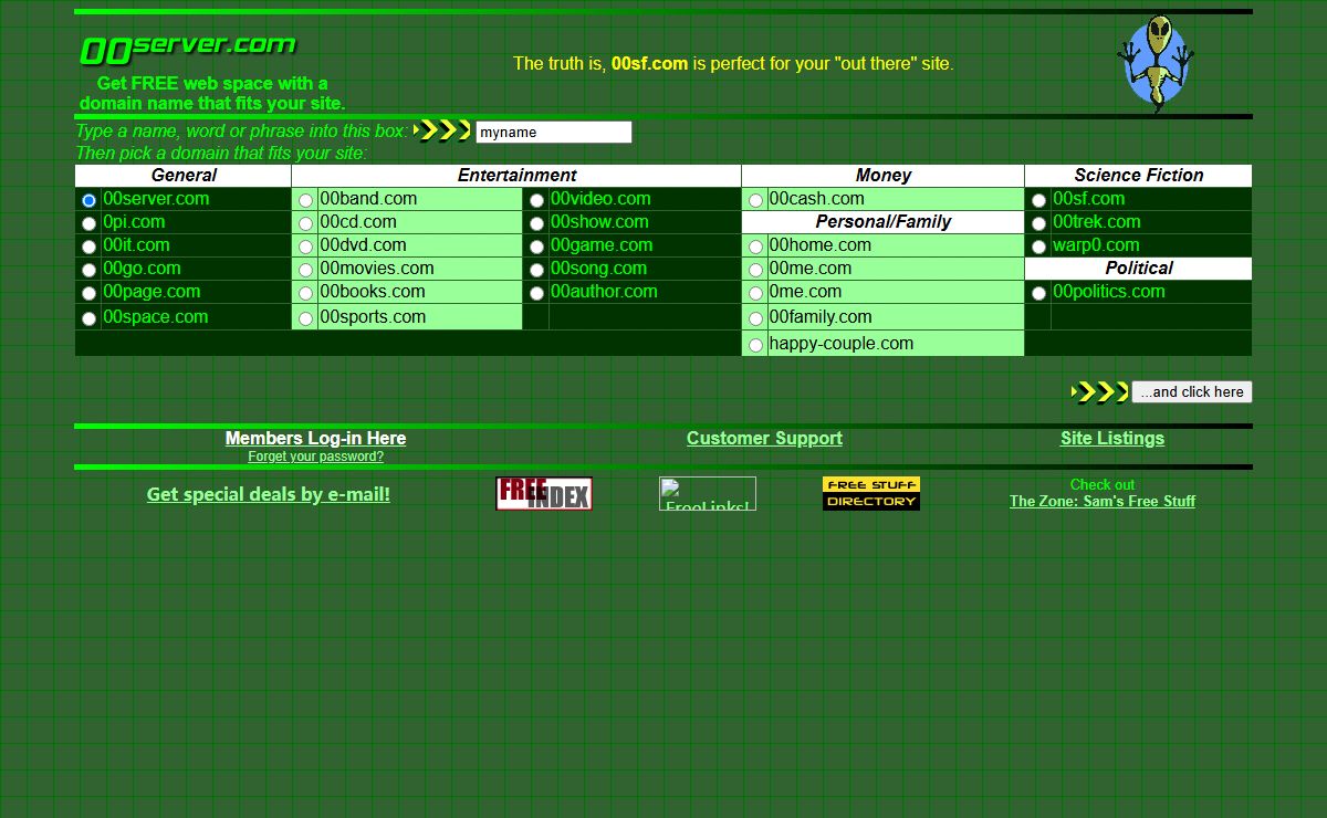 00server.com -- $0 setup fee and $0 monthly fee, free web page, free domain name, web site design, free web space, web page design, free web hosting, free e-mail, free web site, free web site hosting