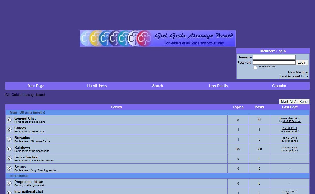 Girl Guide message board