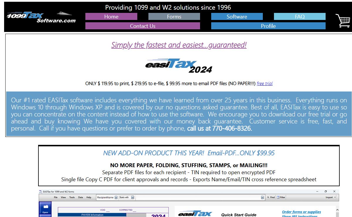 EASITax W2 software and 1099 Software Only $99.95