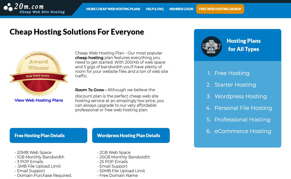 20m Cheap Web Hosting - Free Web Space