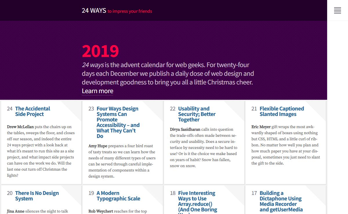 Web design and development articles and tutorials for advent ◆ 24 ways