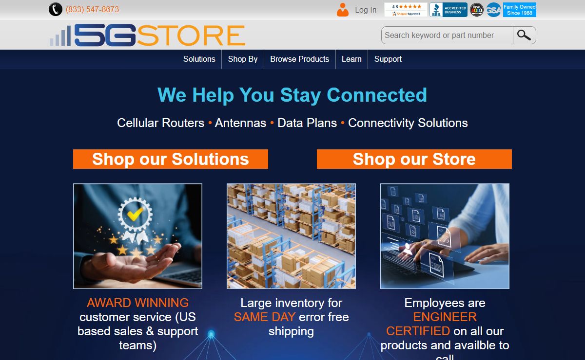 5Gstore.com, 4G/5G Routers, Antennas, Boosters, WiFi, IP Switches