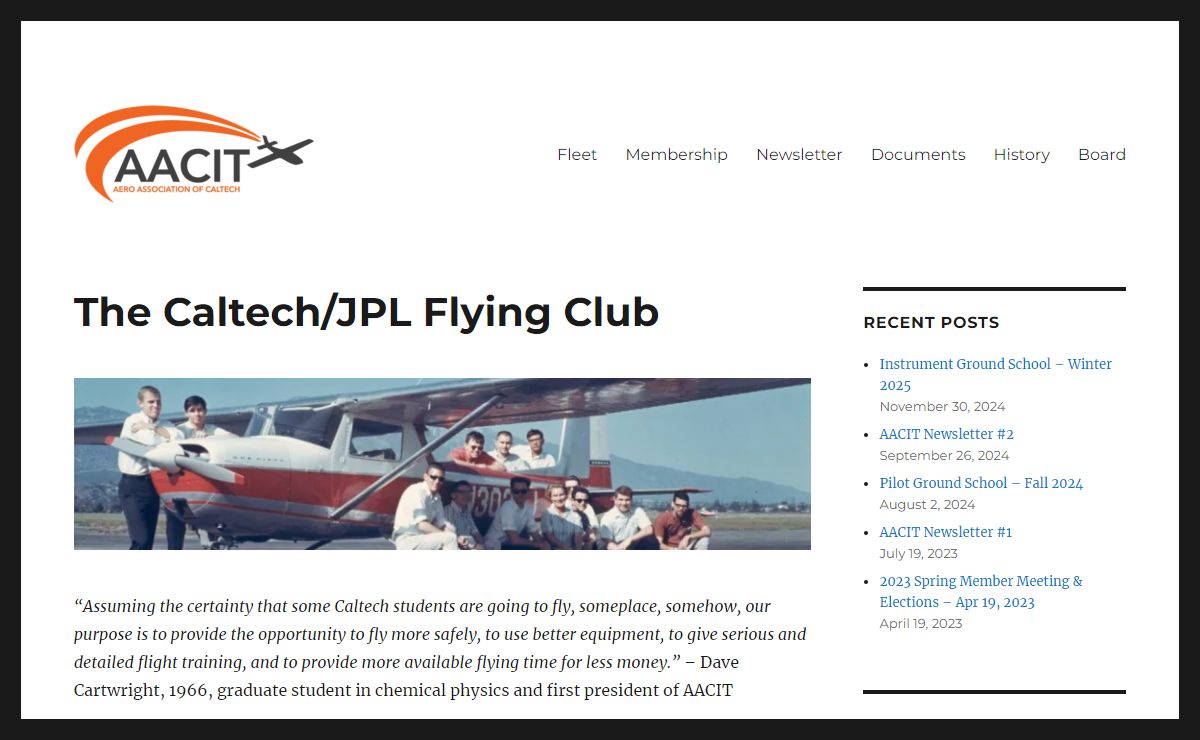 Aero Association of Caltech – Teaching Techers to fly since 1966