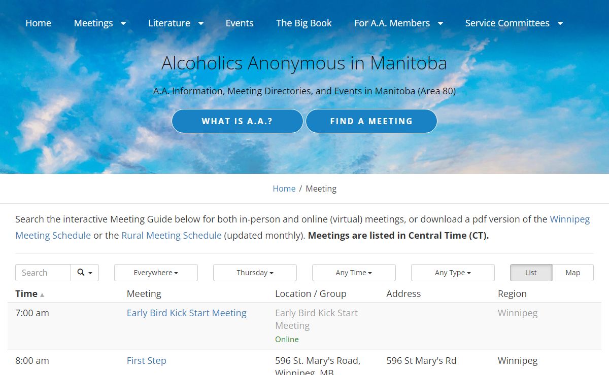 Meetings – Alcoholics Anonymous in Manitoba