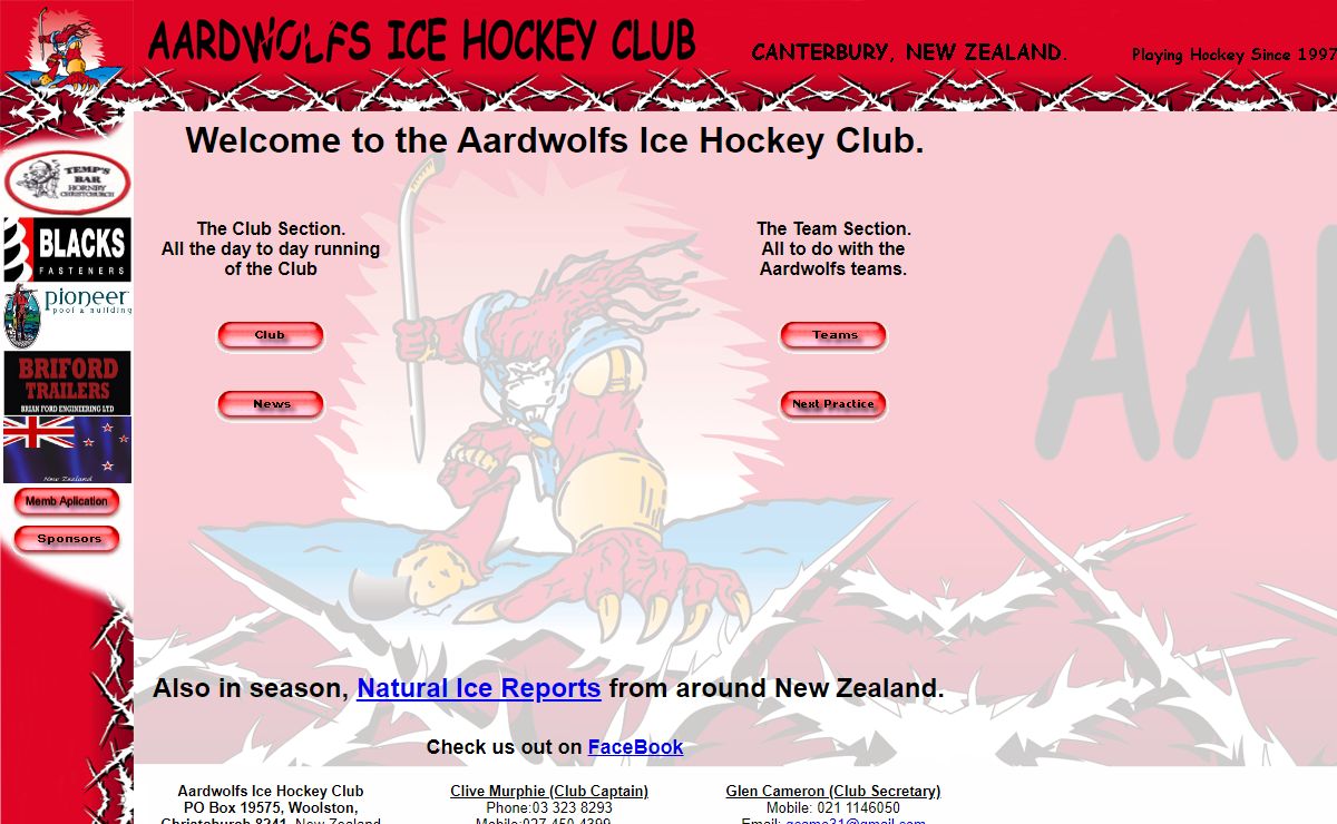 Aardwolfs Ice Hockey Club homepage from Christchurch New Zealand