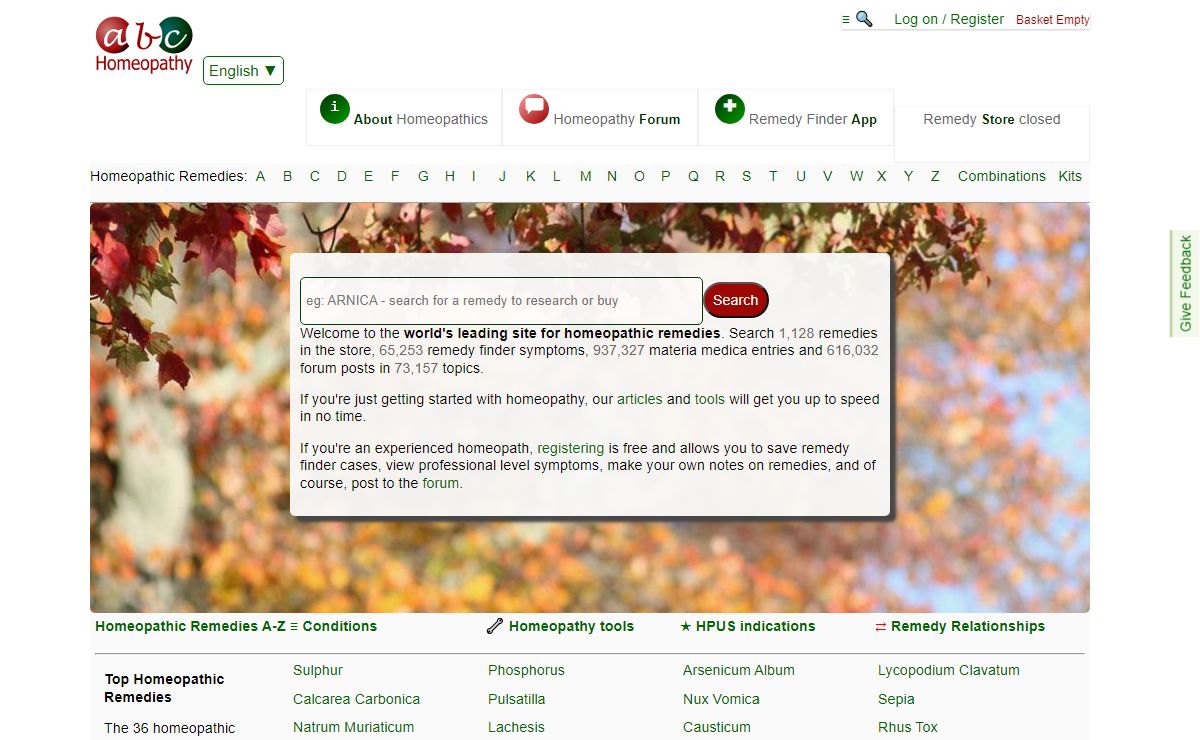 ABC Homeopathy - homeopathic remedy store, materia medica, remedy finder and active forum