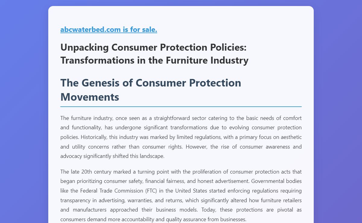 Unpacking Consumer Protection Policies: Transformations in the Furniture Industry