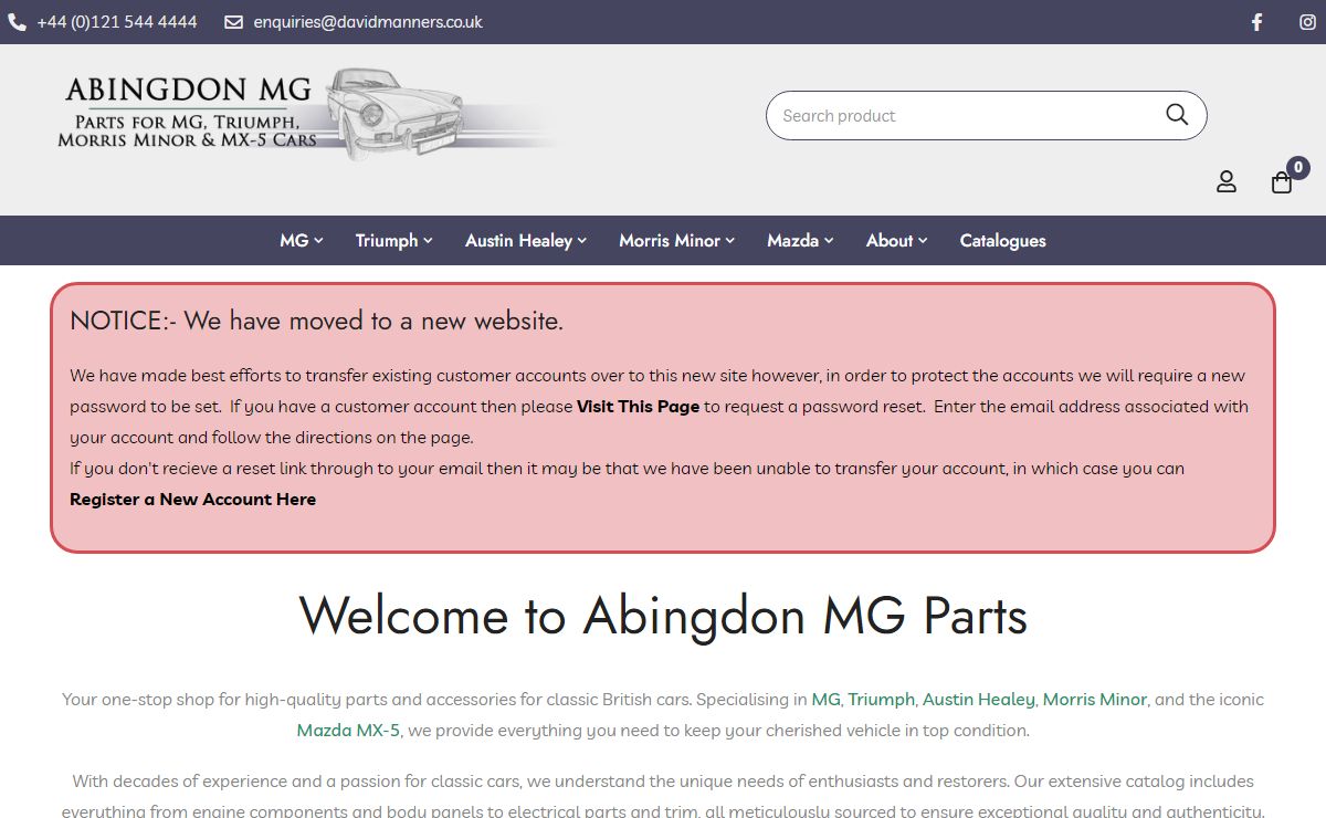 Abingdon MG - Parts for MG, Triumph, Austin Healey & Mazda MX-5 Cars