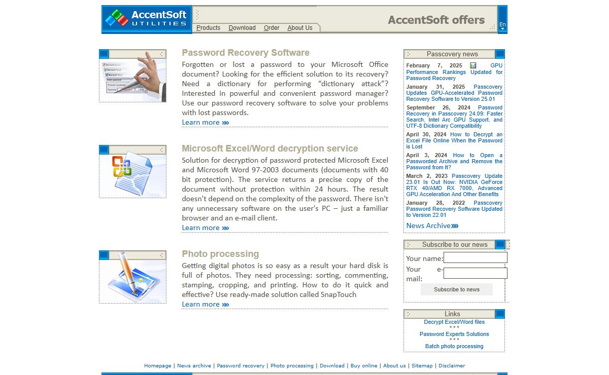 Accent OFFICE Password Recovery, SnapTouch and other popular software products