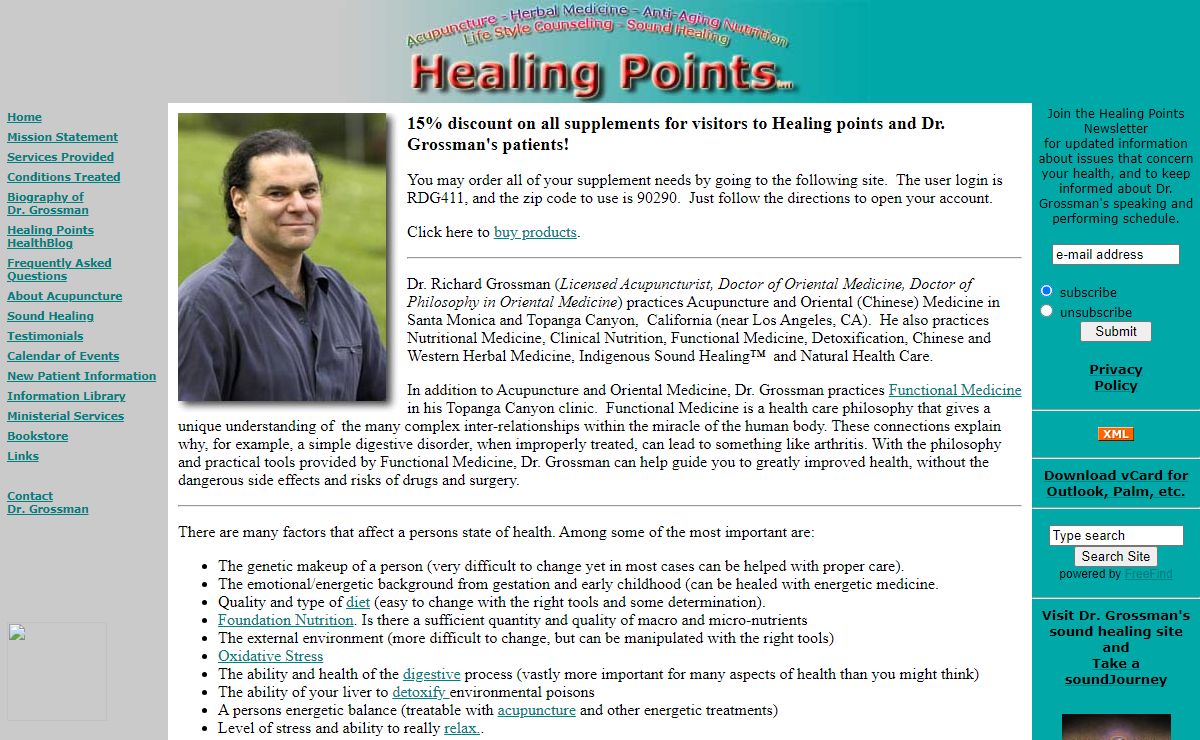 Welcome to Healing Points where Dr. Richard Grossman provides information about natural health