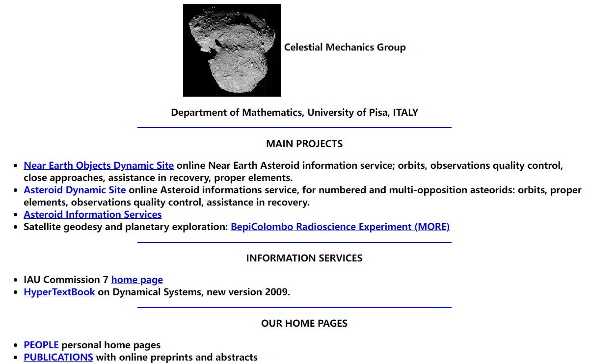 HOME PAGE, CELESTIAL MECHANICS GROUP