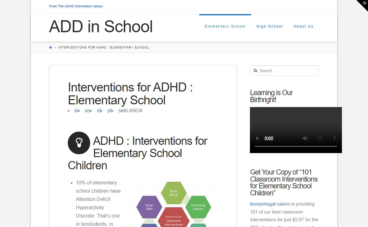 Interventions for ADHD : Elementary School | ADD in School