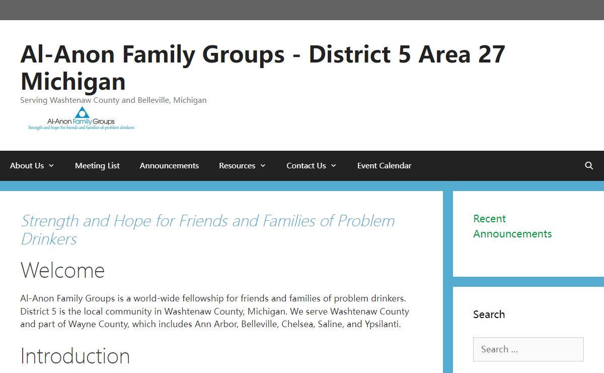 Al-Anon Family Groups – District 5 Area 27 Michigan – Serving Washtenaw County and Belleville, Michigan