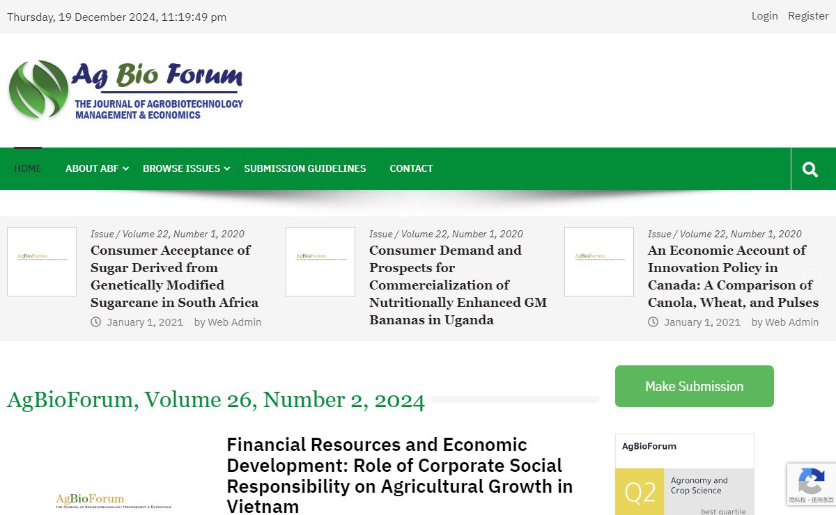 AgBioForum – The Journal of Agrobiotechnology Management & Economics