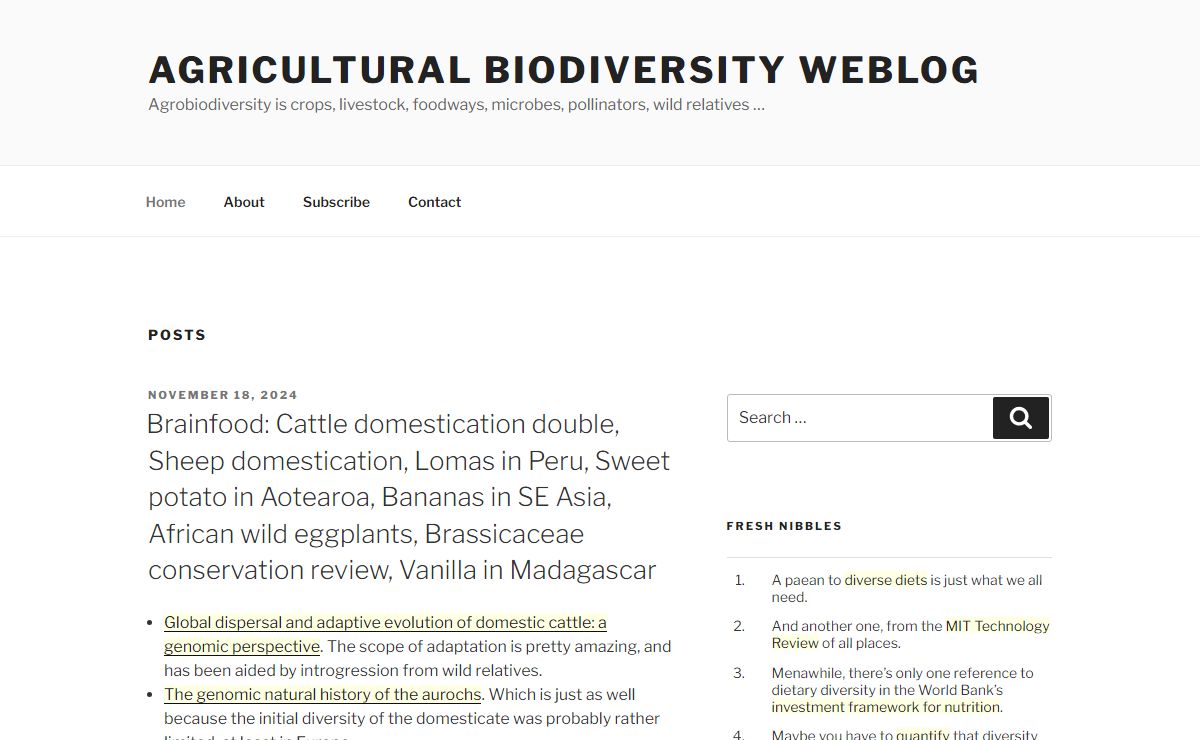 Agricultural Biodiversity Weblog – Agrobiodiversity is crops, livestock, foodways, microbes, pollinators, wild relatives …