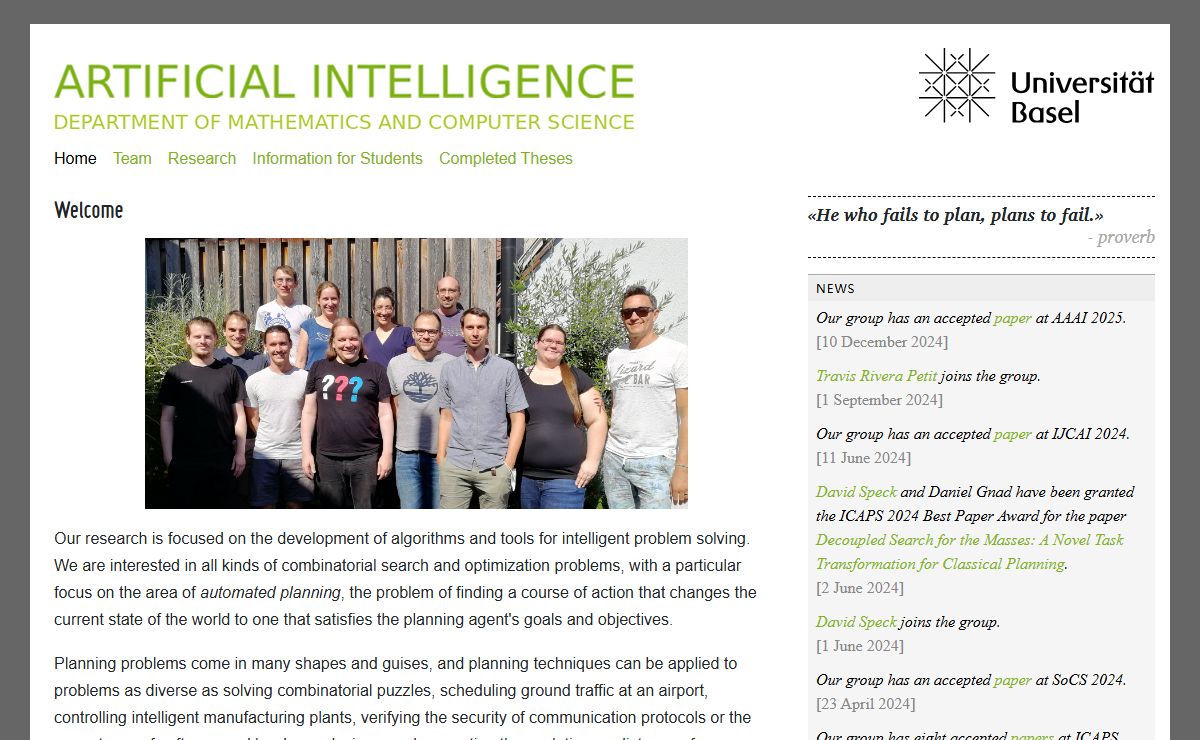 Artificial Intelligence · University of Basel · Welcome