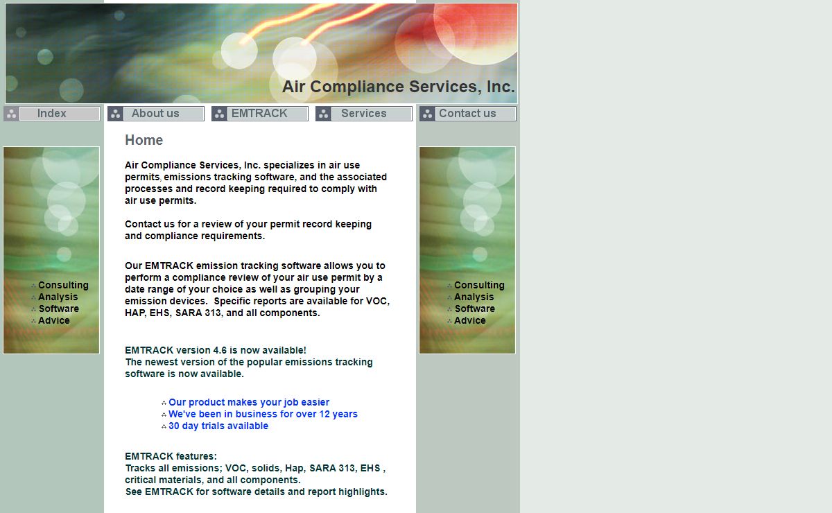 Air Compliance Services, Inc. - emissions tracking software, air use permits and permit review, process and compliance review