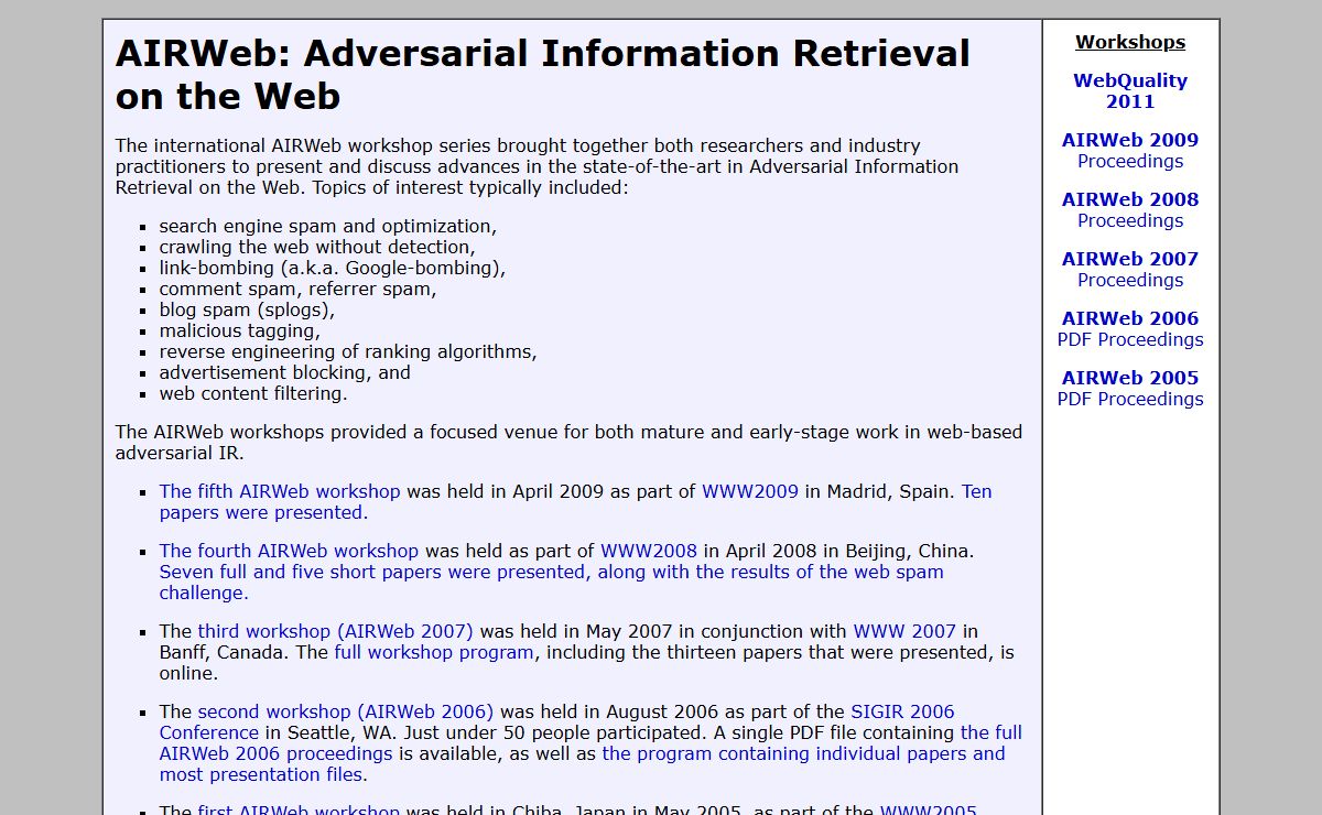 AIRWeb: Adversarial Information Retrieval on the Web