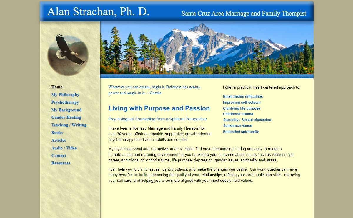 Santa Cruz Psychotherapist Alan Strachan, Ph.D., Anxiety, Depression, and other counseling