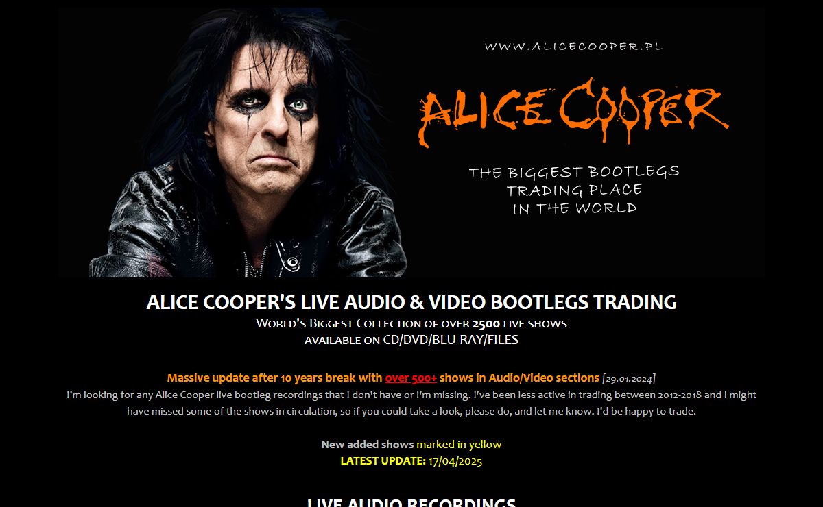 ALICE COOPER LIVE AUDIO & VIDEO BOOTLEGS TRADING