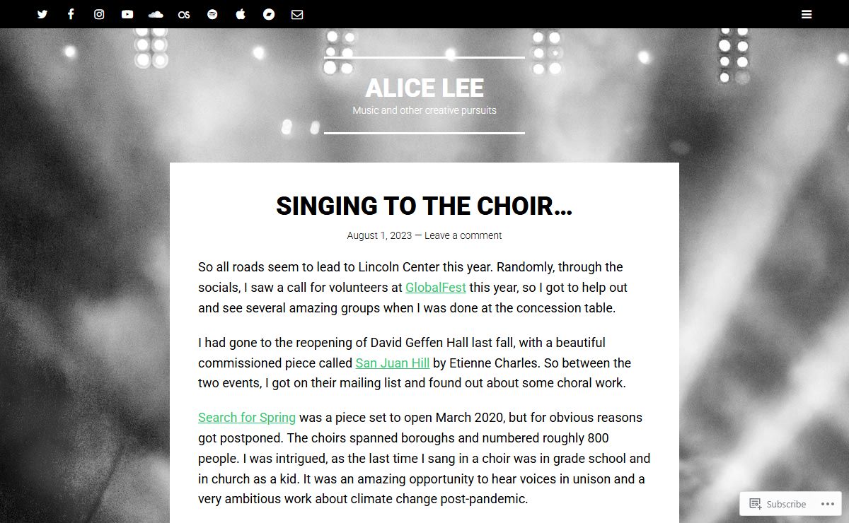 Alice Lee – Music and other creative pursuits