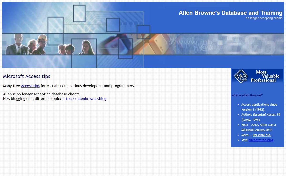Allen Browne's Database and Training