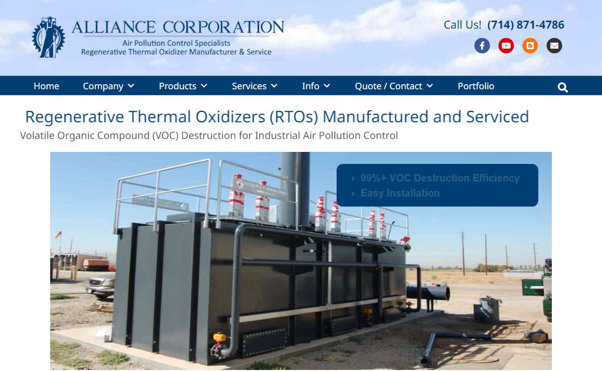 Regenerative Thermal Oxidizers Made in the USA by Alliance Corporation