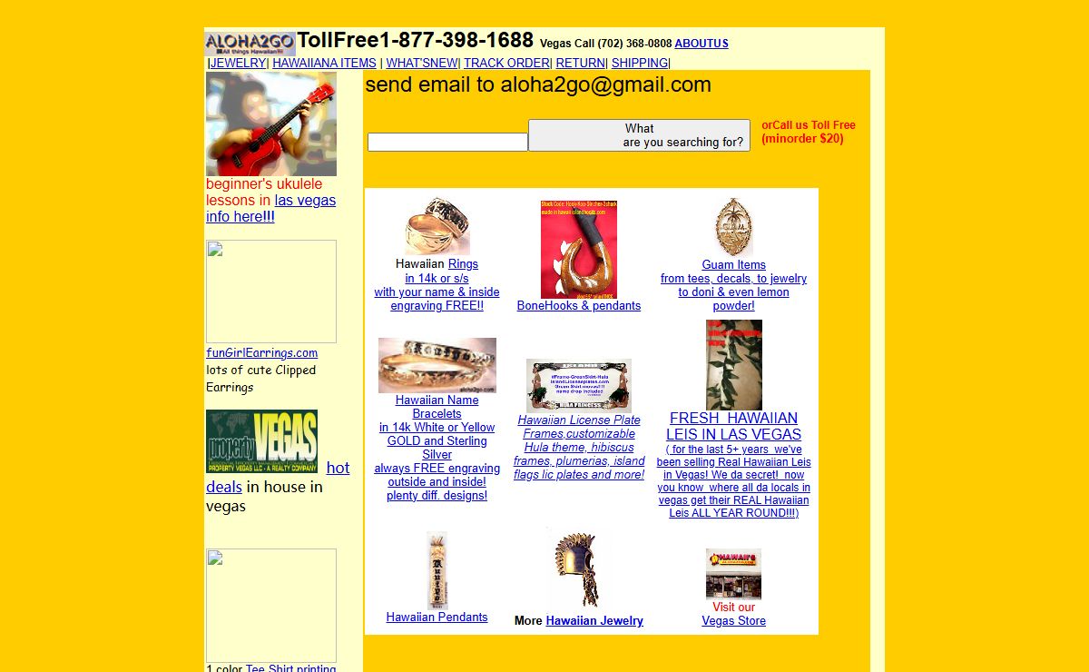 Aloha2go.com - Hawaiian Jewerly, Fresh Leis in Las Vegas, ukulele in vegas and more.. toll free 1-877-398-1688