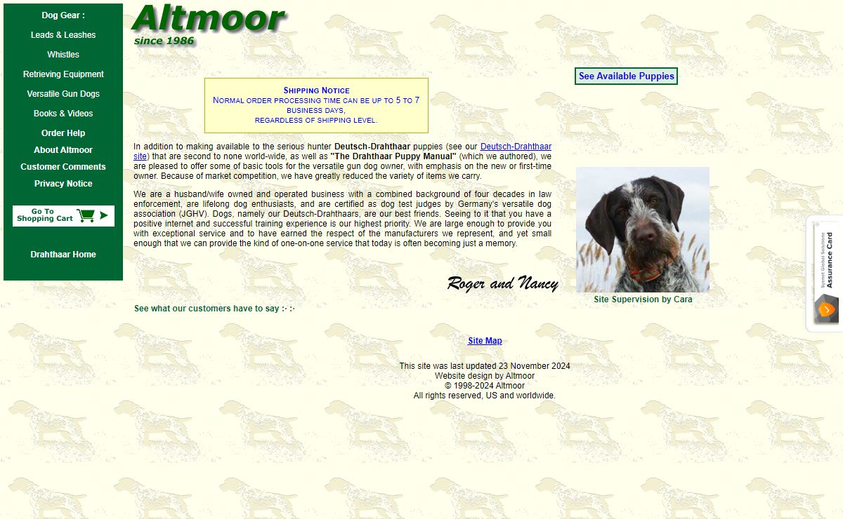 Altmoor Deutsch-Drahthaars, Electronic Collars, and Dog Training Supplies, speicalizing in e-collars from Garmin and Dogtra