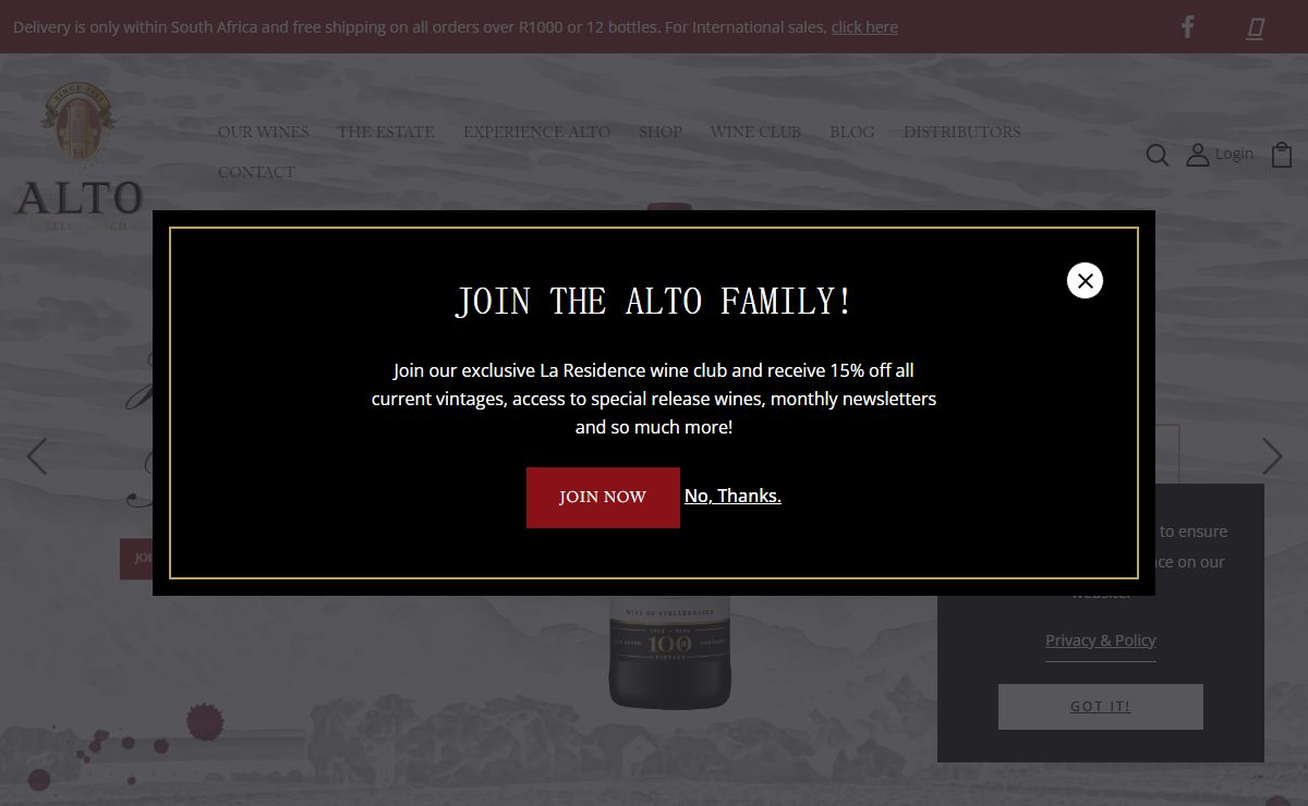 Home - Alto Stellenbosch – Alto Wines
