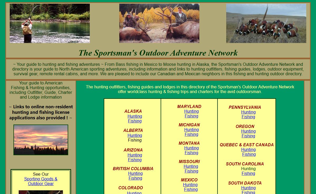 Sportsman's Outdoor Network ~ A guide to hunting outfitters and fishing adventures and charters