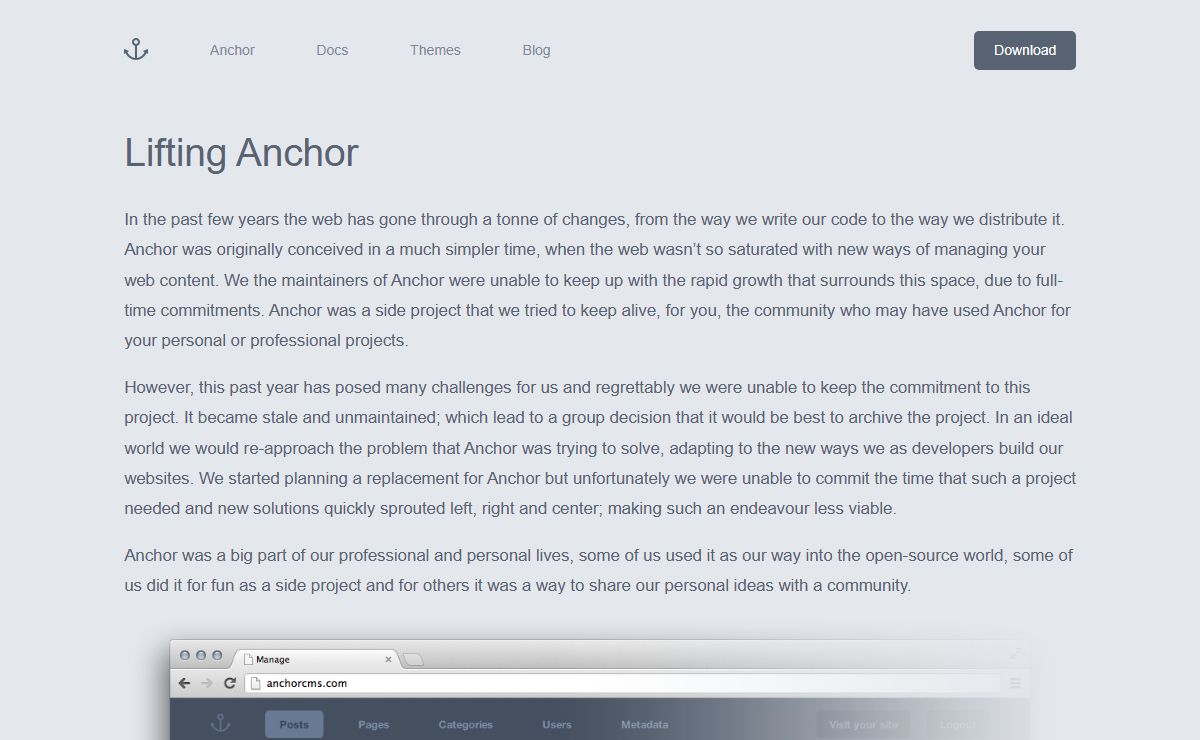 Lifting Anchor | Anchor CMS