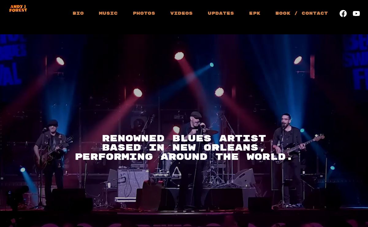 Andy J Forest, Music – Renowned Blues Artist based in New Orleans, performing around the world..