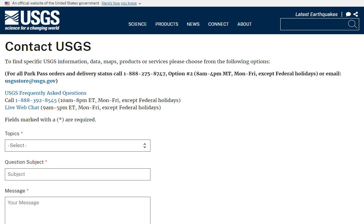 Contact USGS | Answers Form