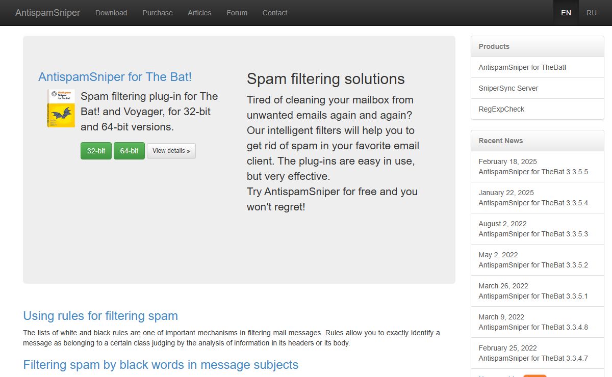 Antispam plugins for The Bat!, Voyager, Outlook - free download | spam filter plug-ins
