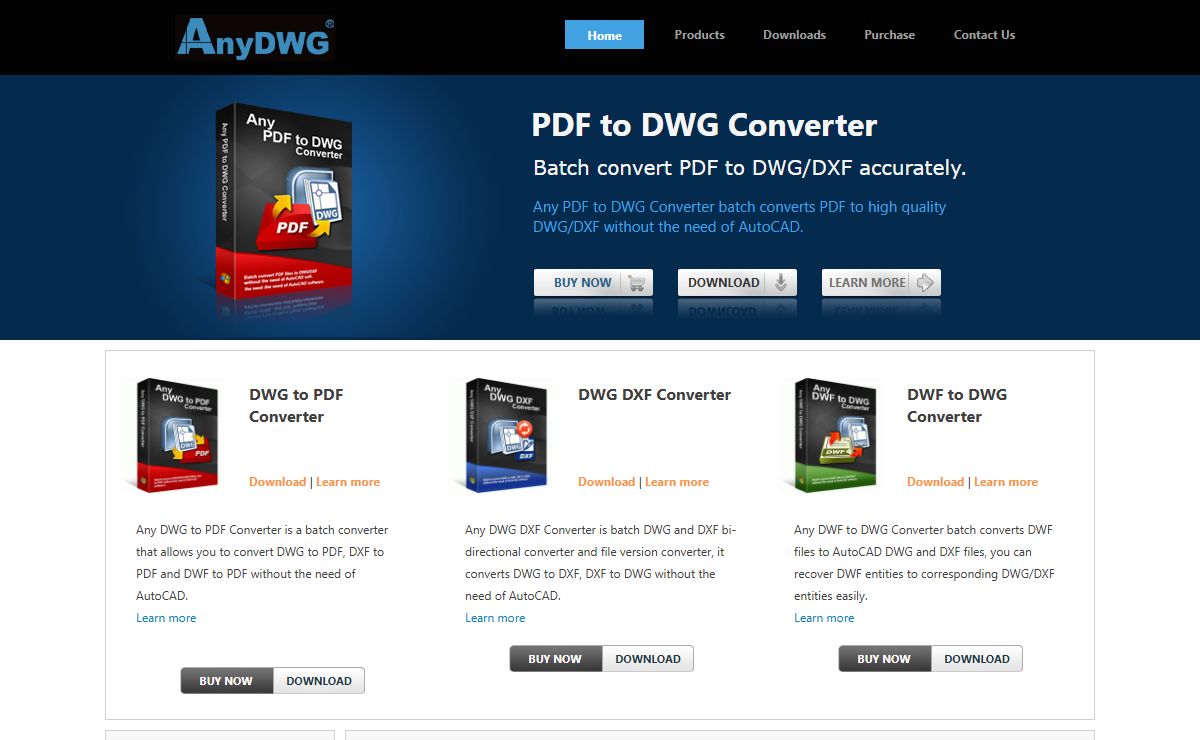 AnyDWG offers PDF to DWG, DWG to PDF, DWG to DXF, DWF to DWG Converter