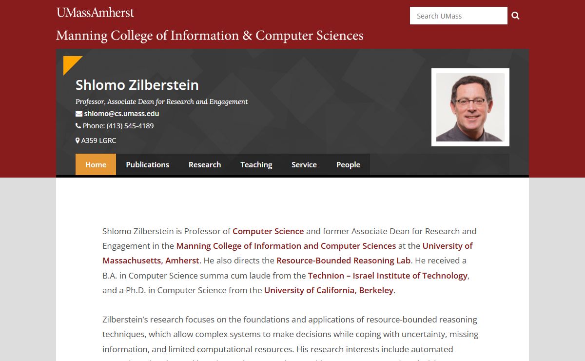 Shlomo Zilberstein – Professor, Associate Dean for Research and Engagement