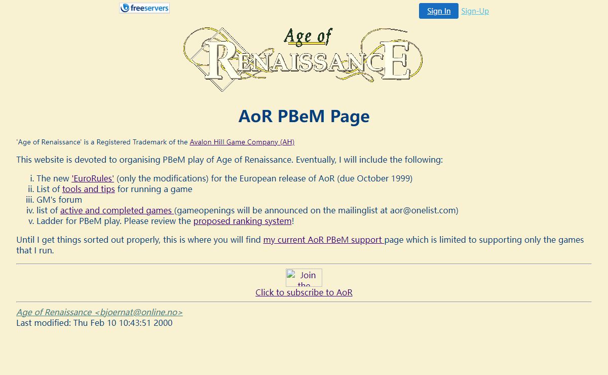 AoR PBeM Page
