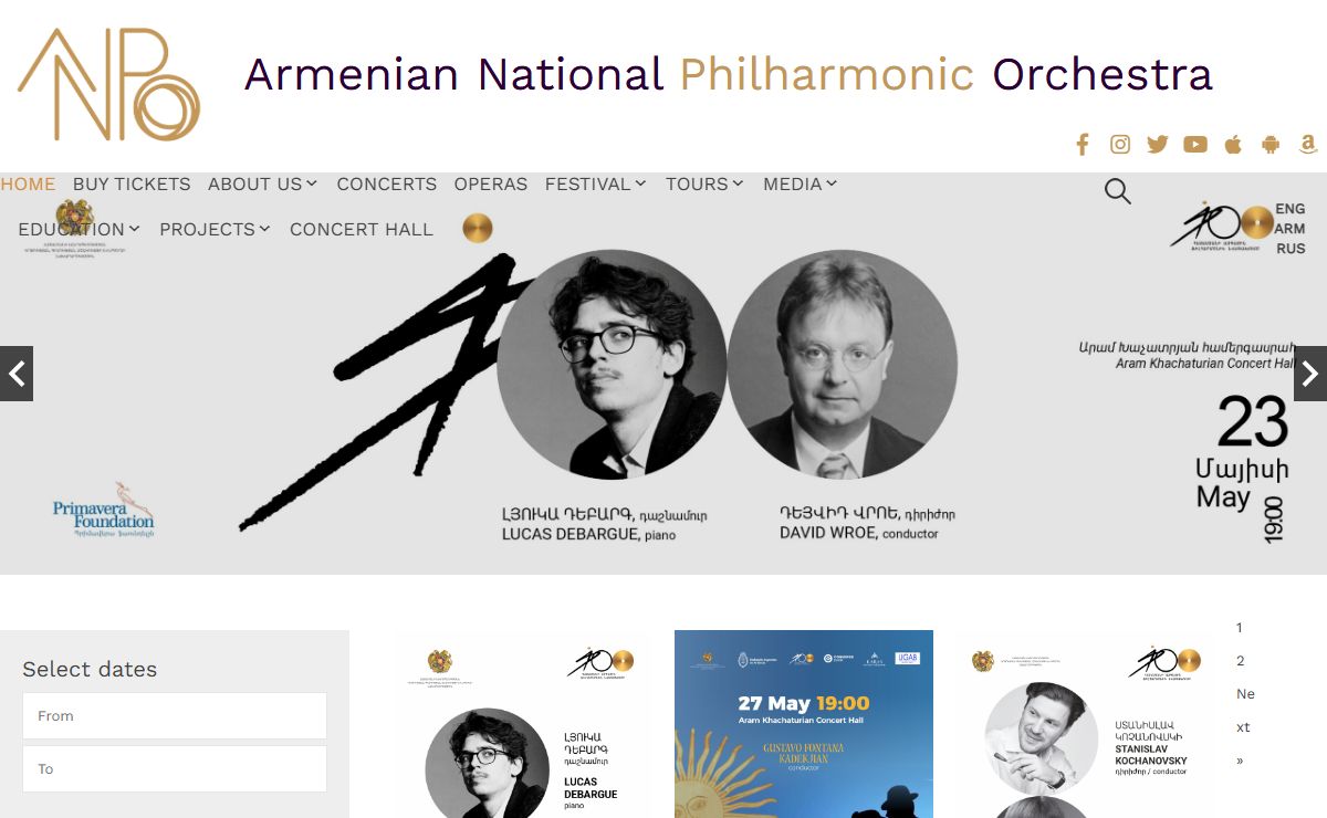 Armenian National Philharmonic Orchestra – The Armenian National Philharmonic Orchestra established 92 years ago by Arshak Adamian and Alexander Spendiaryan is the national center of professional orchestral music in Armenia.