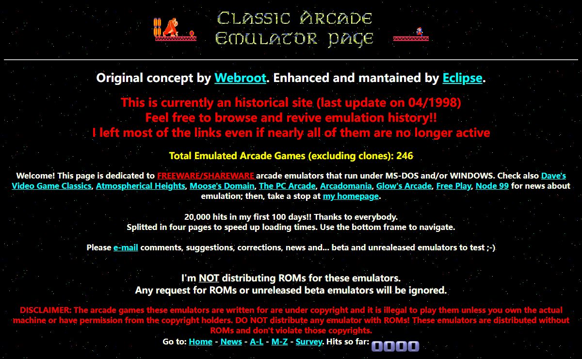 Eclipse's Classic Arcade Emulator Page