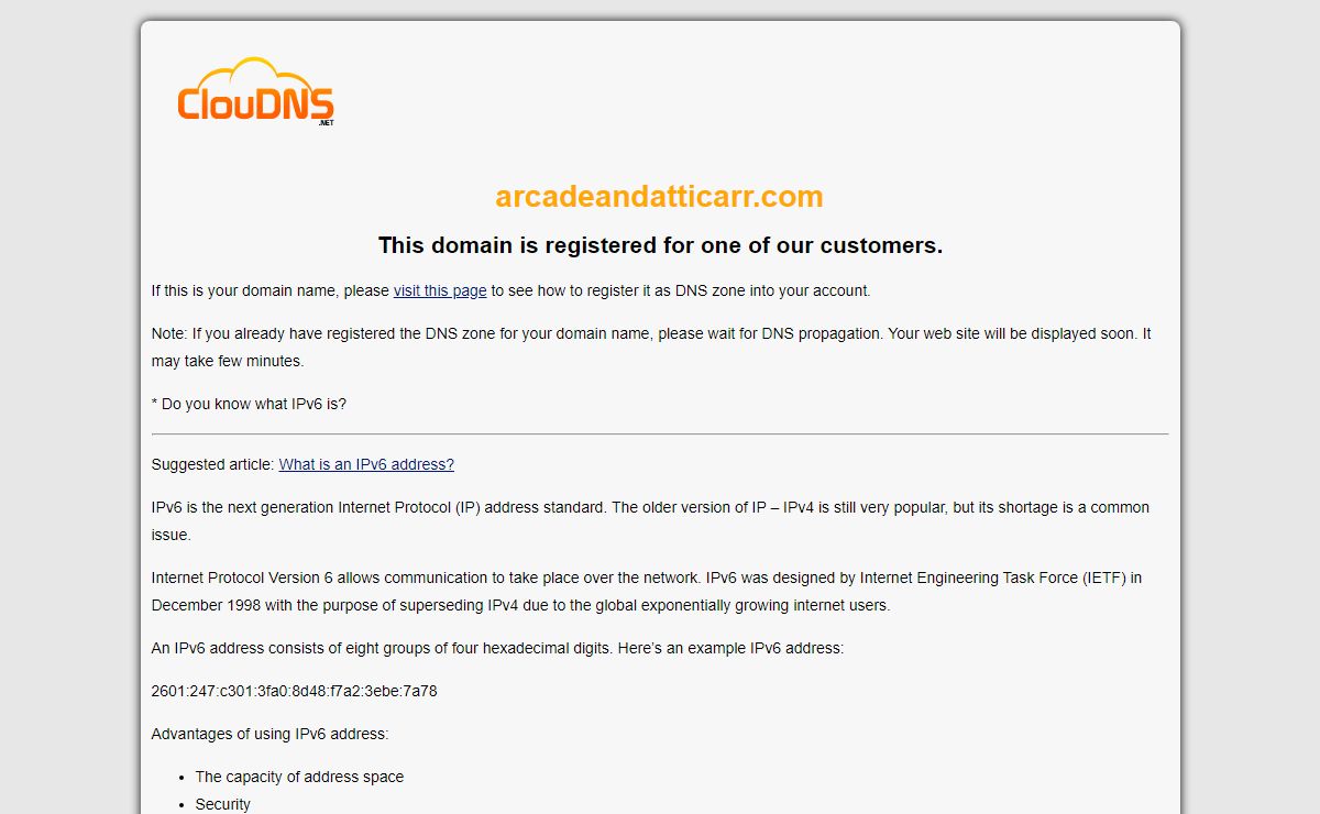 arcadeandatticarr.com | IPv6