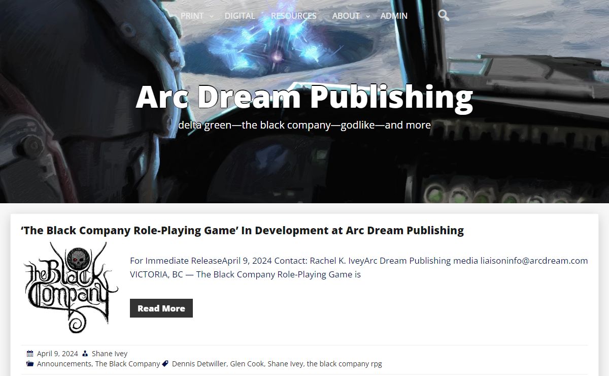 Arc Dream Publishing – delta green—the black company—godlike—and more