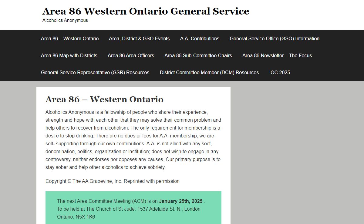 Area 86 – Western Ontario - Area 86 Western Ontario General Service