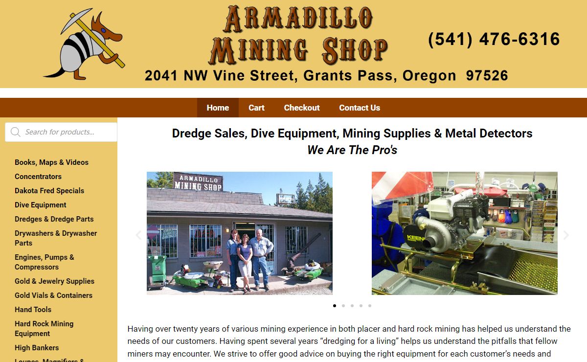 Armadillo Mining Shop – Dredges – Dive Equipment – Mining Supplies – Metal Detectors