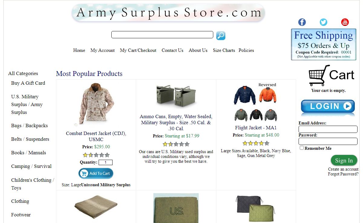 Army Surplus Store in Tallahassee, Florida, United States, Black Friday Cyber Monday Sale
