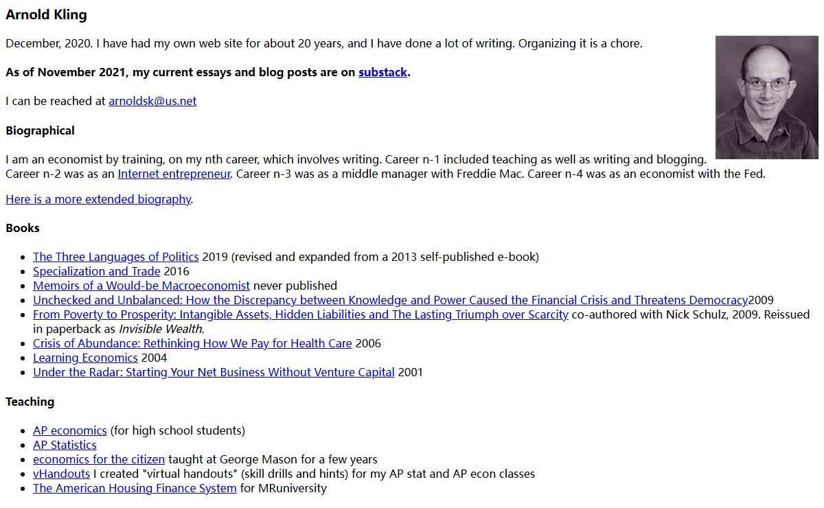 Arnold Kling's personal web page
