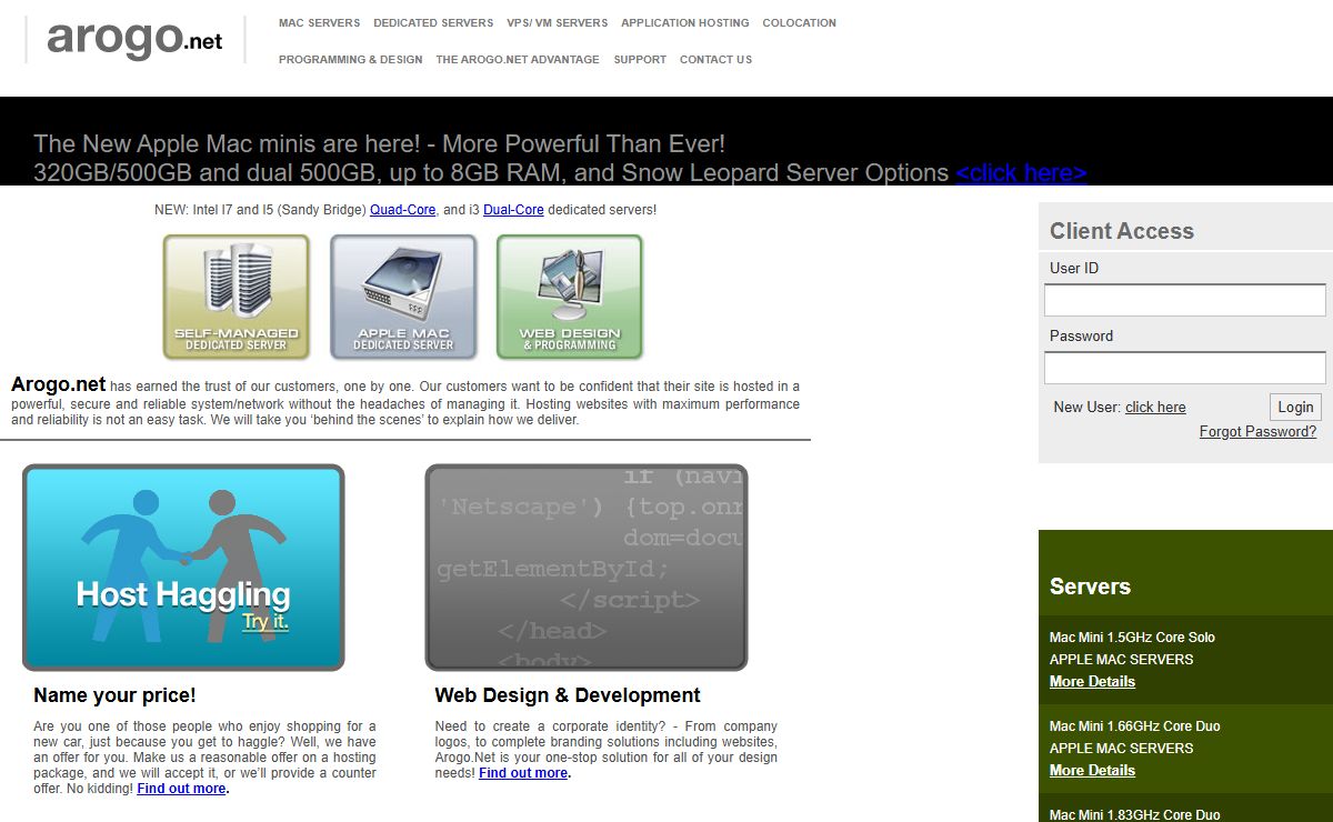Arogo.Net - Dedicated Servers - Xeon / Pentium / Core 2 Duo/