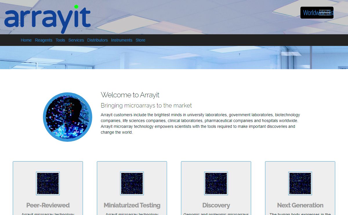 Arrayit Corporation ARYC - Products - DNA Microarrays - Microarrays Life Sciences Diagnostics Healthcare