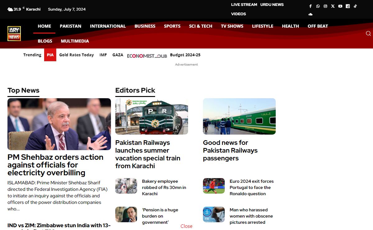 ARY News - Latest Pakistan News, World News, Business and Sports