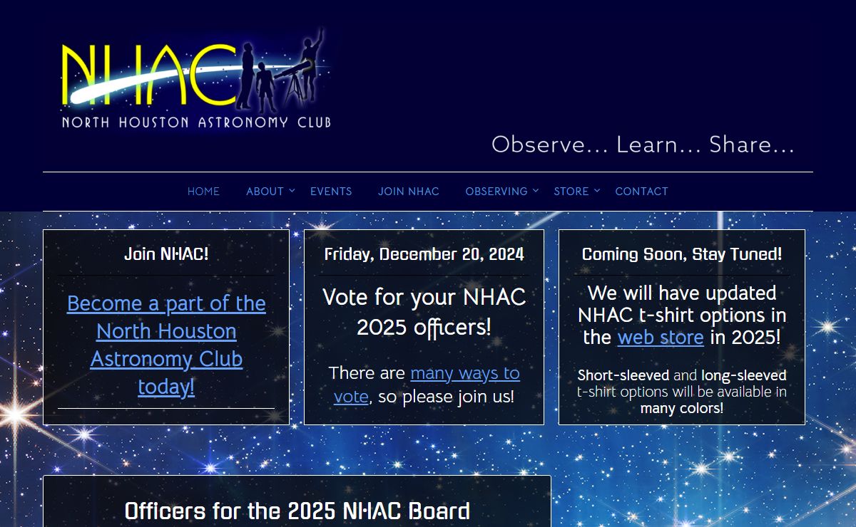 North Houston Astronomy Club – Observe . . . Learn . . . Share . . .